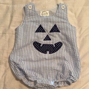 Blue Striped Kids One Piece with Pumpkin Design